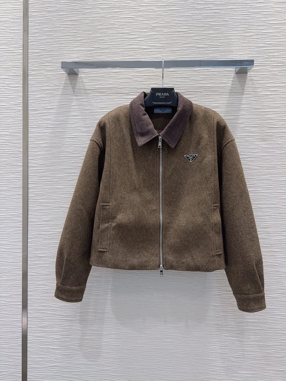 Prada Brown Wool Cropped Jacket Corduroy Collar